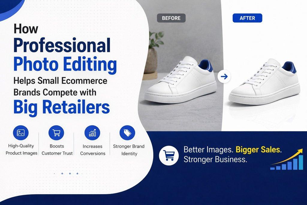 How Professional Photo Editing Helps Small Ecommerce Brands Compete with Big Retailers  - Cover Image